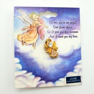 Goldtone June/Alexandrite Guardian Angel Tac Pin, New